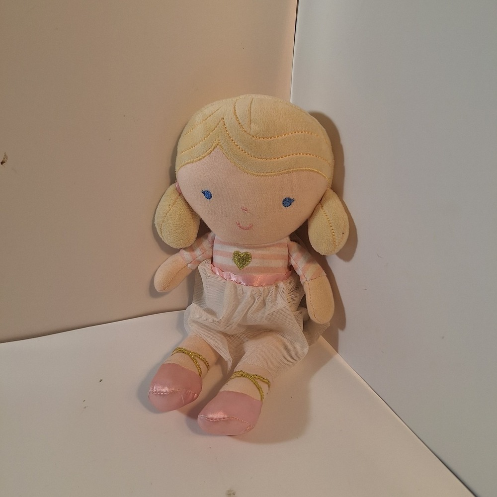 RARE Kids Preferred First Baby Doll Pink Yellow Blonde Plush 2019 Heart Stripes